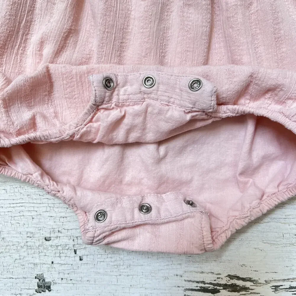 Tommy Bahama Romper Baby Girl 6-9M Pink Gauze Embroidered Bubble Headband